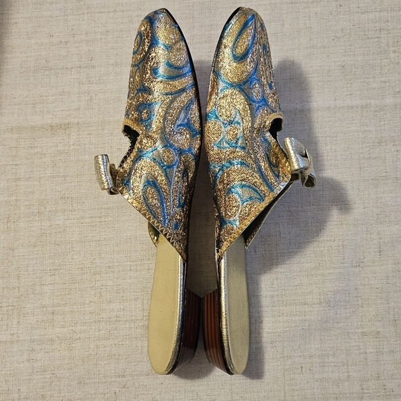 Vintage 1960s Lullabies Slip On Slipper Shoes Blue and Gold Size 8 - Picture 6 of 10